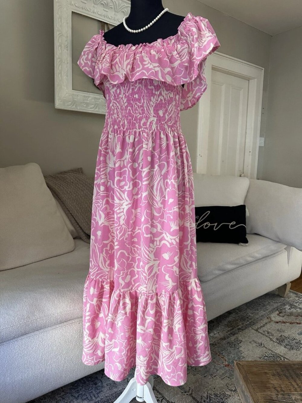 SUGARLIPS MALIA Cottagecore Boho Floral Off The Shoulder Smock Midi Dress